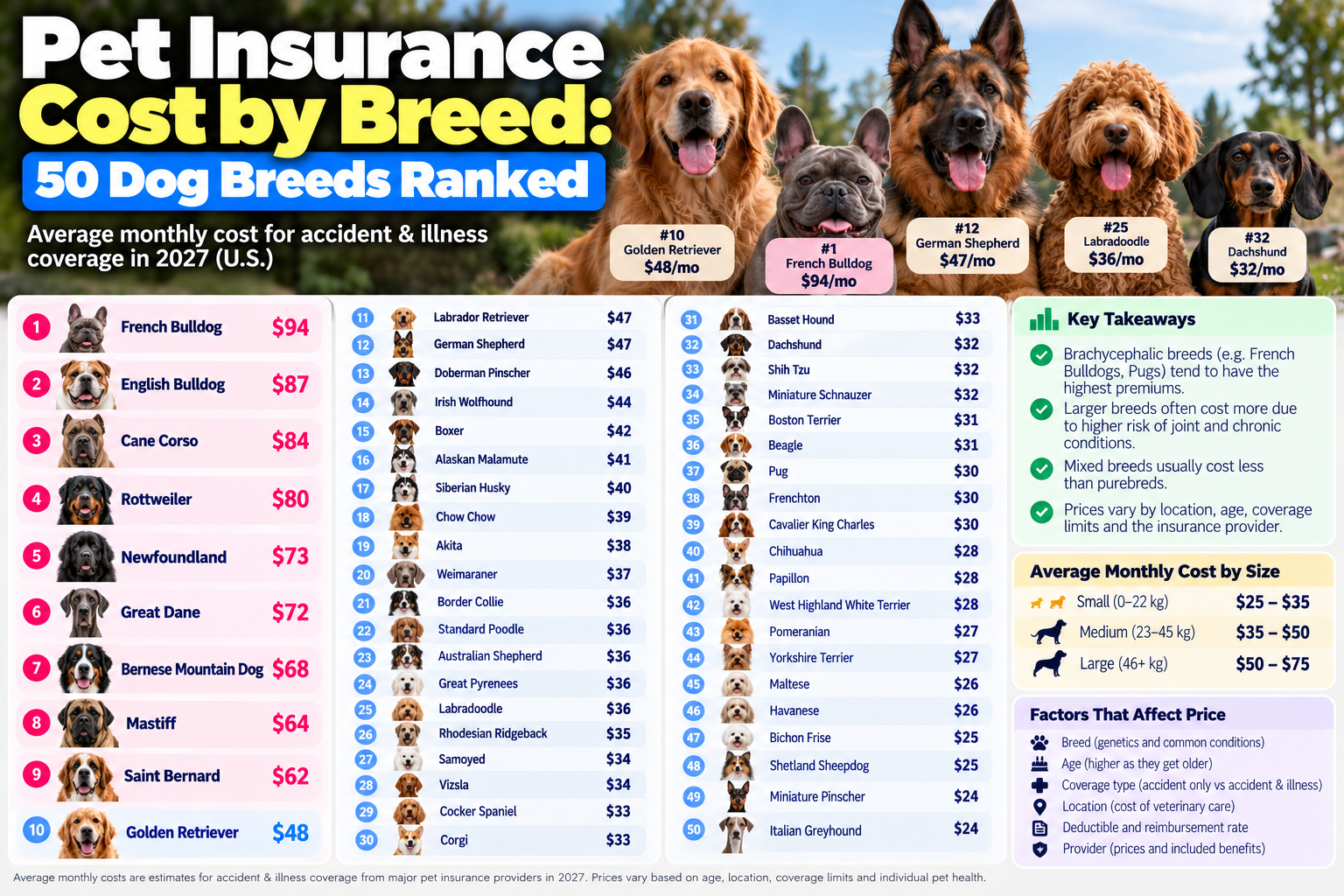 pet insurance cost by breed guide from PawCoverGuide